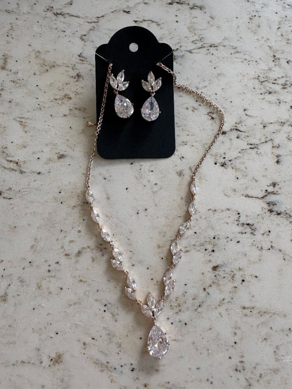 David's Bridal Rose Gold Necklace and Earring Set